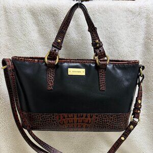 Beautiful Med Size Brahmin Mini Asher Black/Brown Leather Croc-Embossed Satchel